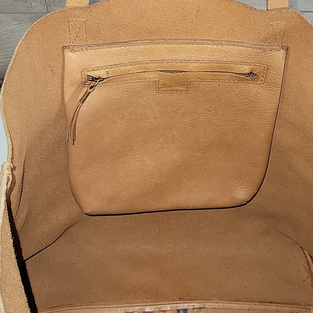 Madewell Tan Leather Embroidered Stripe Tote Bag - Picture 12 of 15
